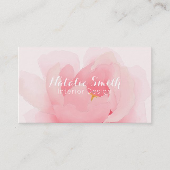 Watercolor Peony Bloom Floral Business Cards (Front)