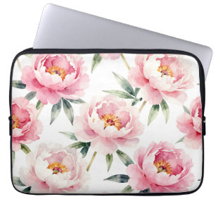 Watercolor Peony Blush Floral Pattern Laptop Sleeve