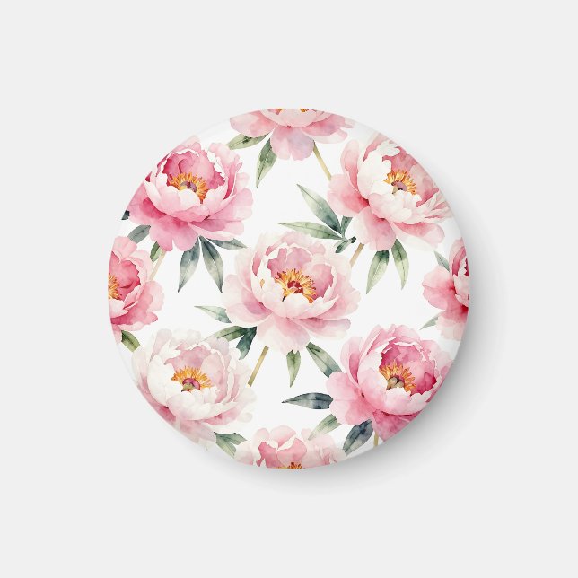 Watercolor Peony Blush Floral Pattern Magnet (Front)