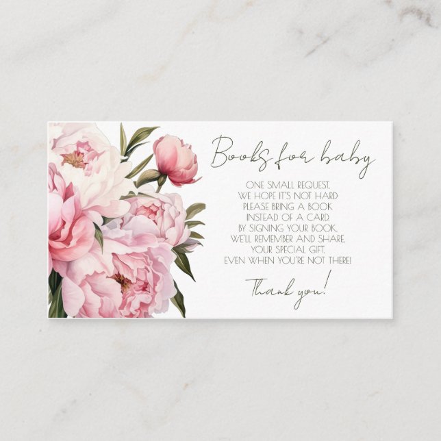 Watercolor peony books for baby ticket enclosure card (Front)