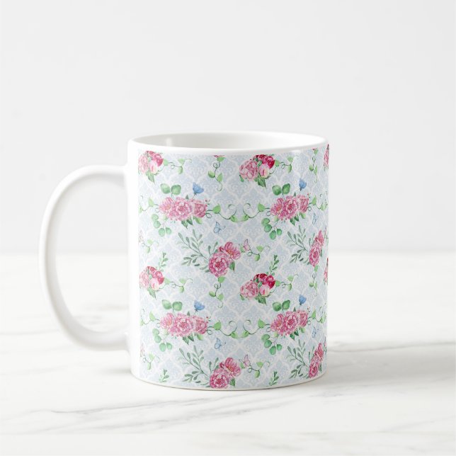 watercolor peony,butterfly watercolor coffee mug (Left)