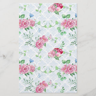 watercolor peony,butterfly watercolor stationery