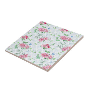 watercolor peony,butterfly watercolor tile