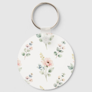 Watercolor Peony Eucalyptus Delicate Floral Key Ring