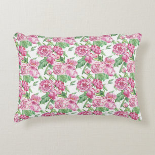 Watercolor peony field decorative cushion