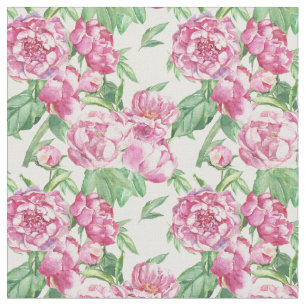Watercolor peony field fabric