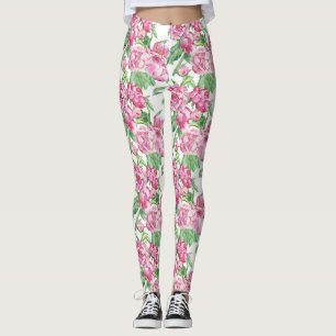 Watercolor peony field leggings