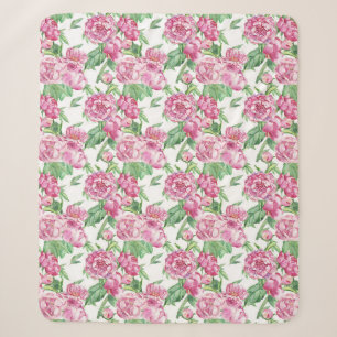 Watercolor peony field sherpa blanket