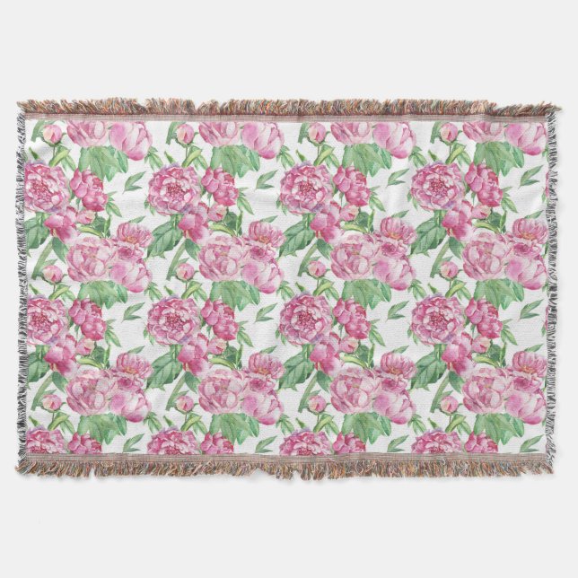 Watercolor peony field throw blanket (Front)