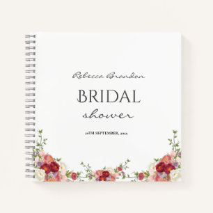 Watercolor Peony Floral Bridal shower Guest  Notebook