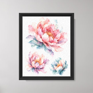 Watercolor Peony Floral Canvas Print