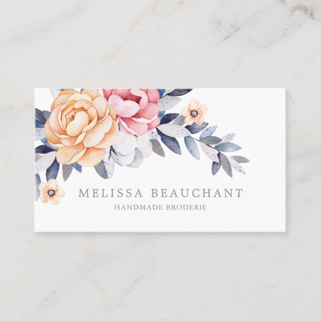 Watercolor Peony Floral Custom Elegant Template Business Card (Front)