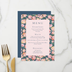 Watercolor Peony Floral Maximalist Blue Wedding Menu