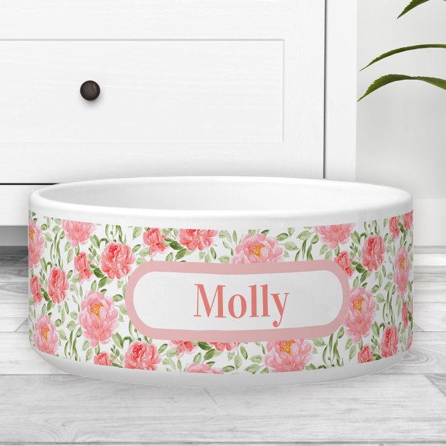 Watercolor Peony Floral Pattern Name Pet (Watercolor Peony Floral Pattern Name Pet Bowl large)
