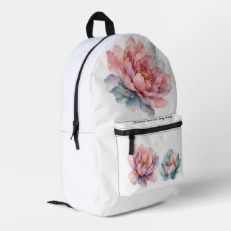 Watercolor Peony Floral Printed Backpack