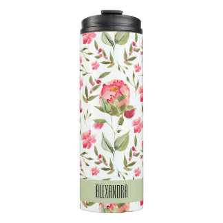 Watercolor Peony Floral Thermal Tumbler – Elegant 