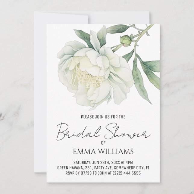 Watercolor Peony Flower | Bridal Shower Invitation (Front)