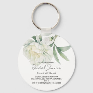 Watercolor Peony Flower Bridal Shower Key Ring