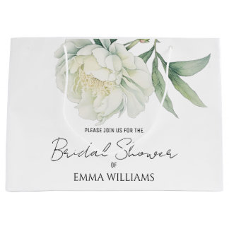 Watercolor Peony Flower | Bridal Shower Large Gift Bag