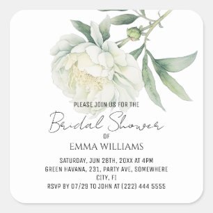 Watercolor Peony Flower Bridal Shower Square Sticker