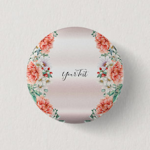 Watercolor Peony Flower Button