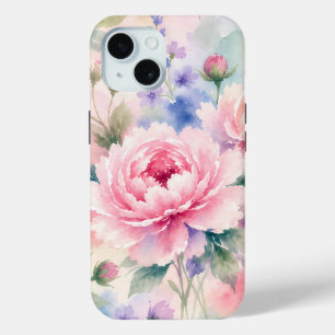 Watercolor Peony Flower iPhone 15 Case