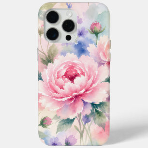 Watercolor Peony Flower iPhone 15 Pro Max Case