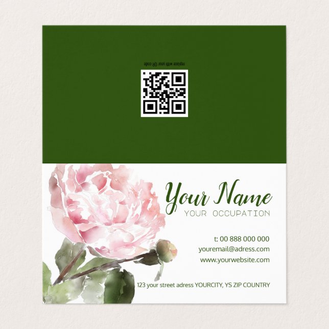 WATERCOLOR PEONY Flower Folded Business Card (Outside Unfolded)
