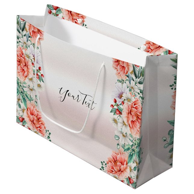 Watercolor Peony Flower Gift Bag (Front Angled)
