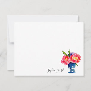 Watercolor Peony flower in vase Thank You Card