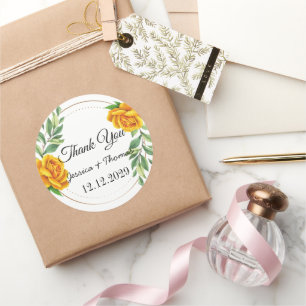 Watercolor Peony Flowers Thank You Wedding Favour Classic Round Sticker