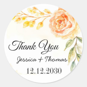 Watercolor Peony Flowers Thank You Wedding Favour Classic Round Sticker