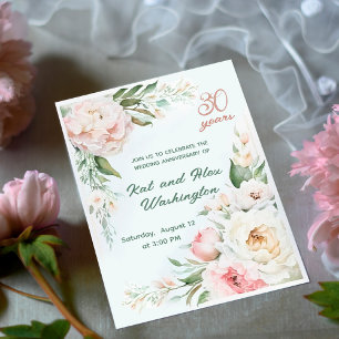 Watercolor peony garden, WEDDING ANNIVERSAR Invitation