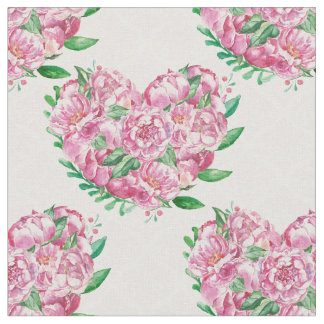 watercolor peony heart fabric