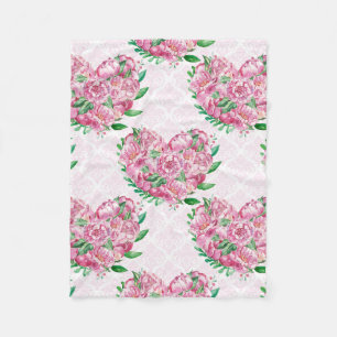 watercolor peony heart fleece blanket