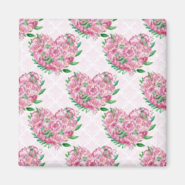 watercolor peony heart magnet (Front)