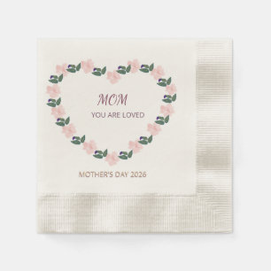 "Watercolor Peony Heart Mum You Are Loved" Napkin