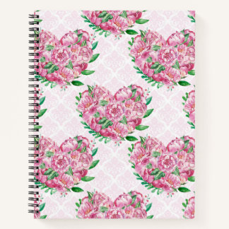 watercolor peony heart notebook
