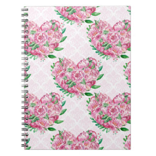 watercolor peony heart notebook