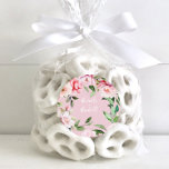 Watercolor Peony Magnolia Pink Wedding  Classic Round Sticker<br><div class="desc">Wedding featuring watercolor peony magnolia pink floral botanical design with pink and green colour scheme.</div>