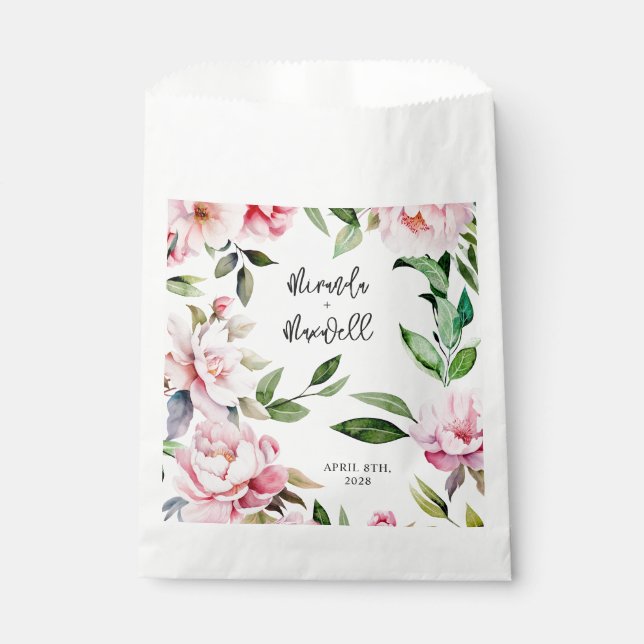 Watercolor Peony Magnolia Pink Wedding  Favour Bags (Front)