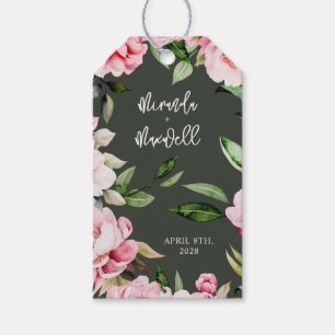 Watercolor Peony Magnolia Wedding Dark Green Gift Tags