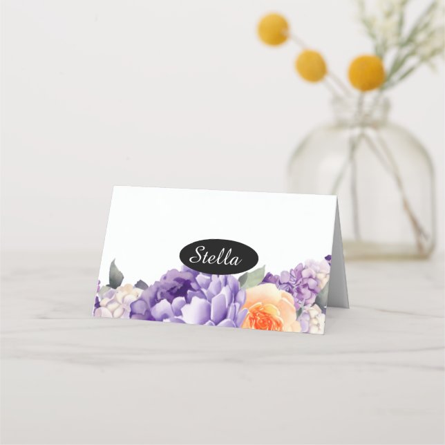 Watercolor Peony Mauve Peach Table Place Card (Front)