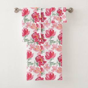 Watercolor Peony Pattern Bath Towel Set