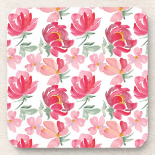 Watercolor Peony Pattern Coaster