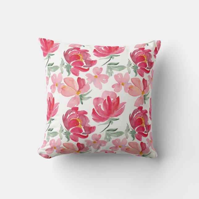 Watercolor Peony Pattern Cushion (Front)