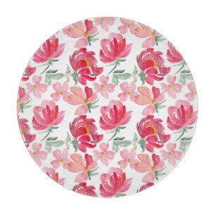 Watercolor Peony Pattern Cutting Board