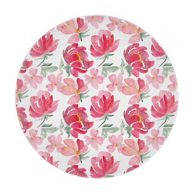 Watercolor Peony Pattern Cutting Board (Front)