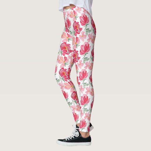 Watercolor Peony Pattern Leggings (Left)