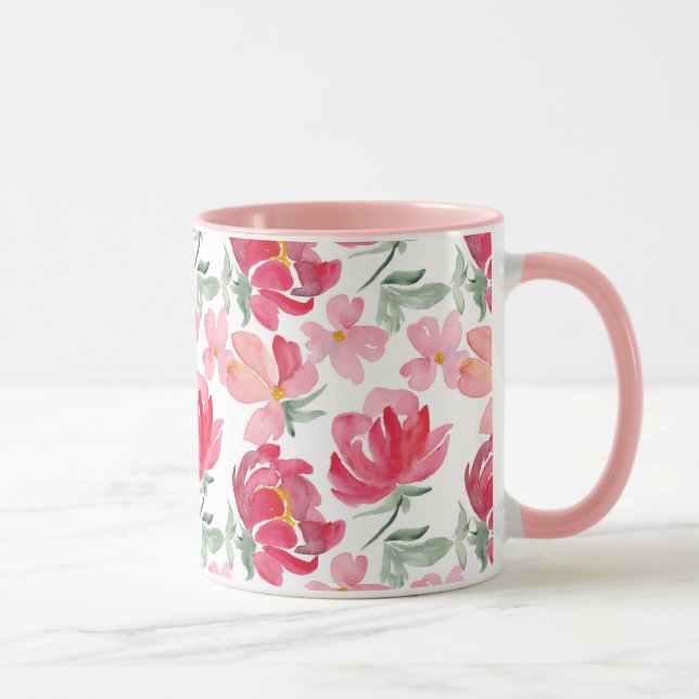 Watercolor Peony Pattern Mug (Right)